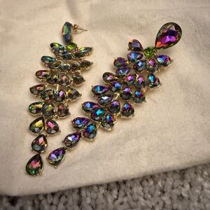 Colorful Teardrop Statement Earrings with AB stones